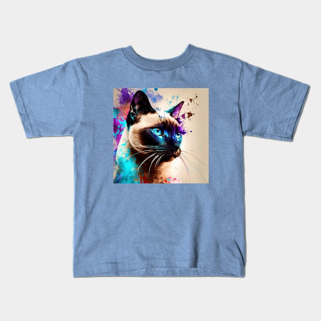 Siamese Cat with Color Splash Kids T-Shirt by Star Scrunch